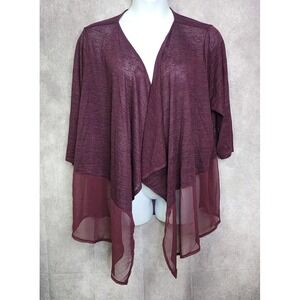 Lane Bryant Open Draped Cardigan‎ Womens Plus Size 22/24 Burgundy Wine Sheer